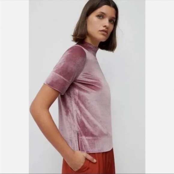 Anthropologie Rose Velvet Mock Neck Shirt. Size small. - Picture 2 of 11